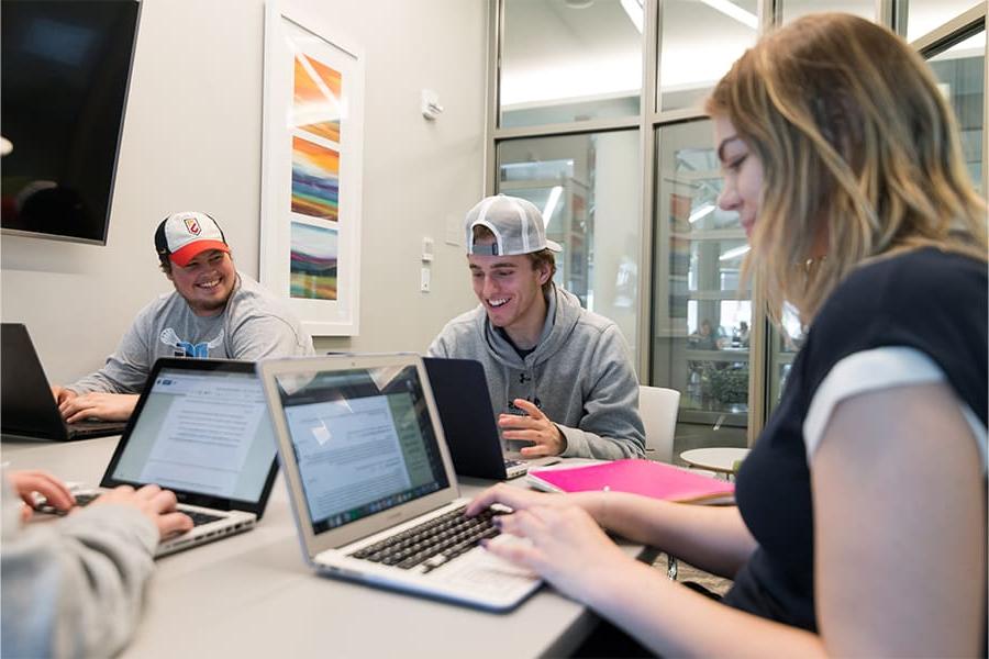 Student group study in a private study room.